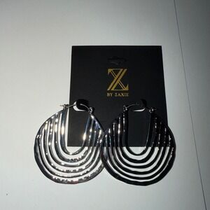 ZAXIE Silver Tone Large Open Hoop Earrings Statement Dangle Flair